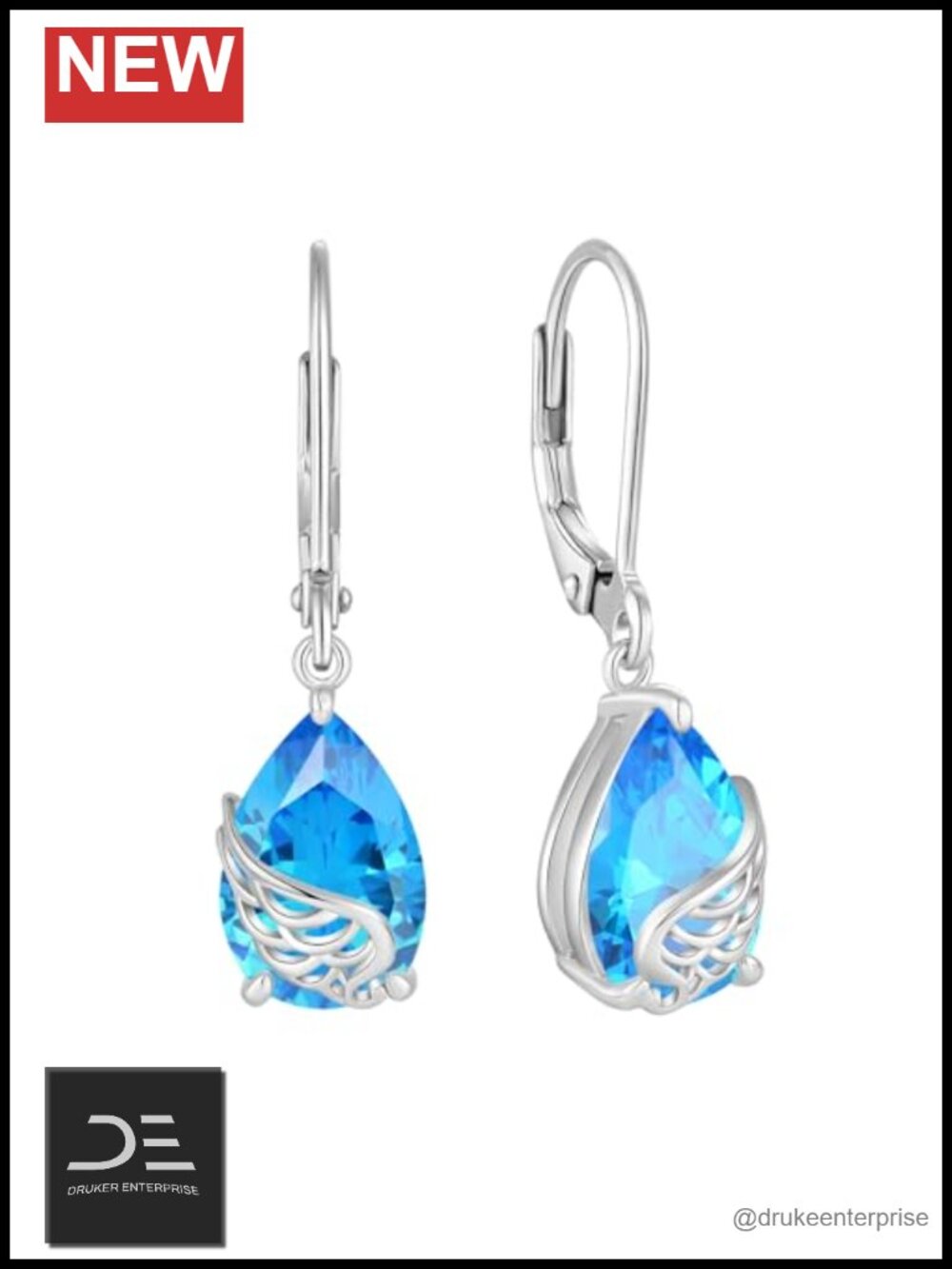 Angel Wings Dangle Drop Earrings Sterling Silver 18k White Gold Plated Teardrop